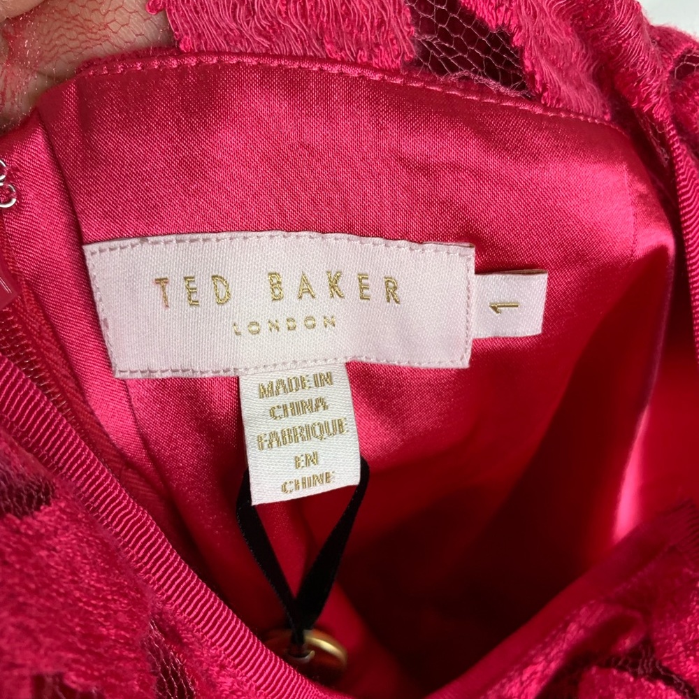 NWT TED BAKER Deep Pink Floral Overlay Sheer Lace Dress - Picture 4 of 7